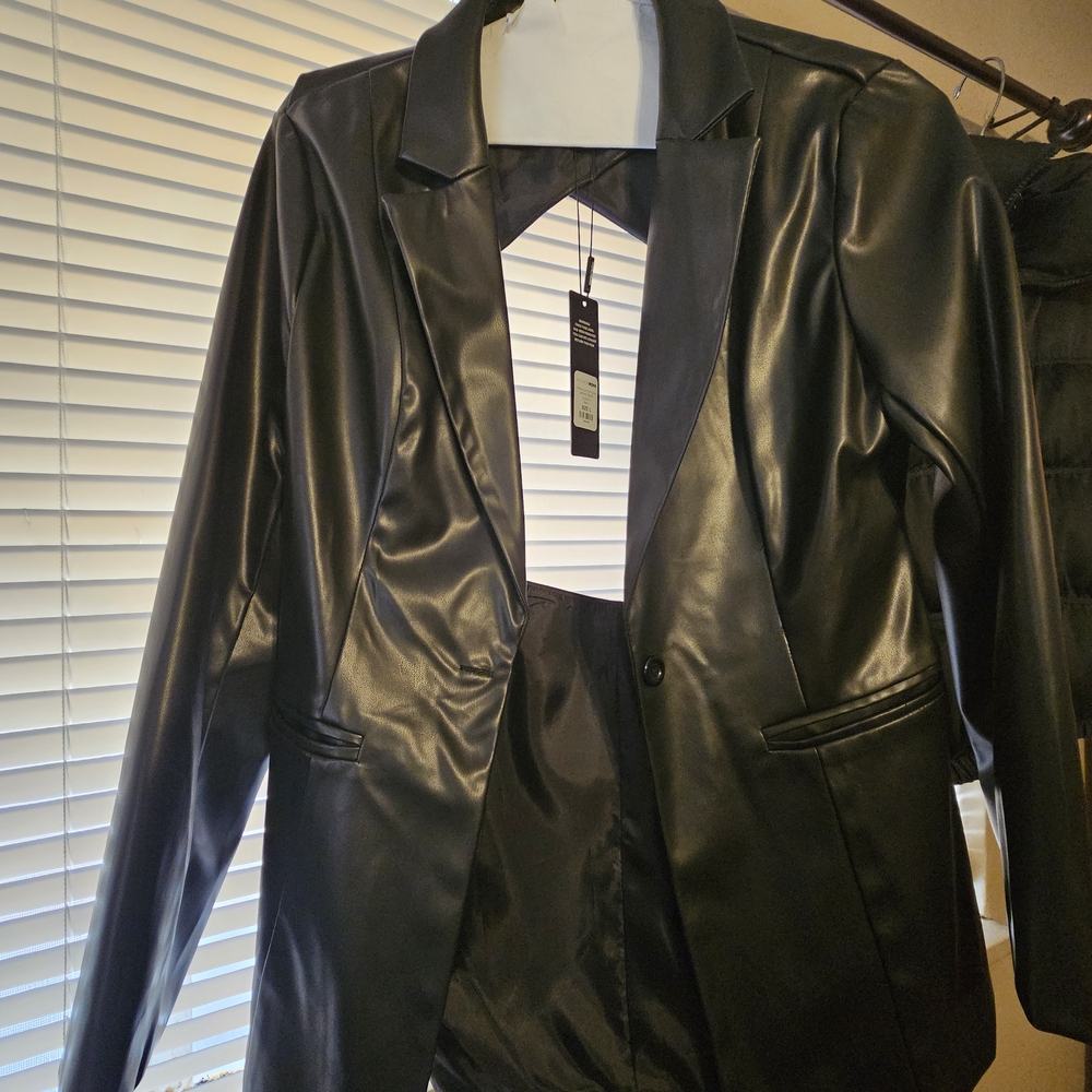 Fashion Nova Sleek Black Faux Leather Blazer